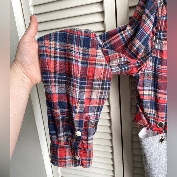 Furst of a Kind Half Flannel Half Sweatshirt with Grommets and Rings Large - Picture 3 of 5